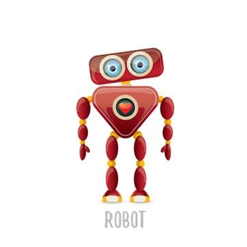 Vector funny cartoon red friendly robot character isolated on white background Stock Illustration