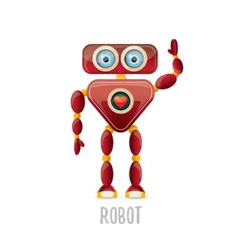 Vector funny cartoon red friendly robot character isolated on white background 스톡 일러스트