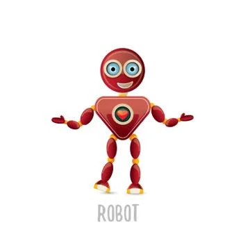 Vector funny cartoon red friendly robot character isolated on white background Stock Illustration