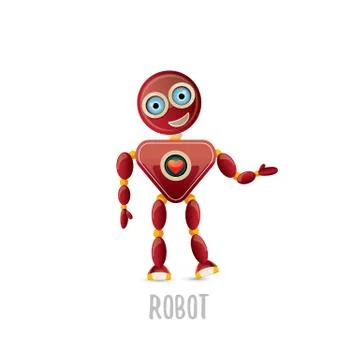 Vector funny cartoon red friendly robot character isolated on white background Stock Illustration