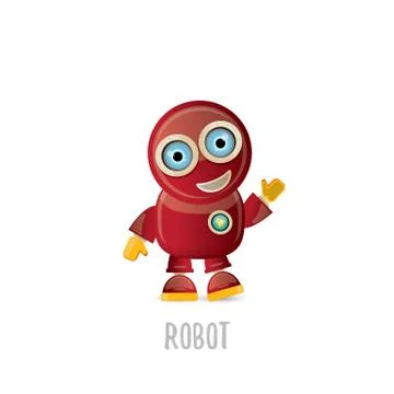 Vector funny cartoon red friendly robot character isolated on white background Stock Illustration