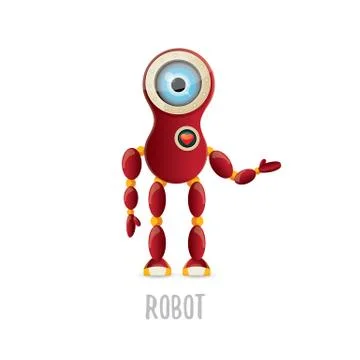 Vector funny cartoon red friendly robot character isolated on white background Stock Illustration