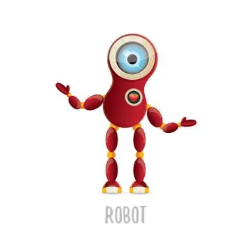 Vector funny cartoon red friendly robot character isolated on white background Stock Illustration