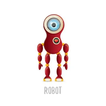 Vector funny cartoon red friendly robot character isolated on white background Stock Illustration