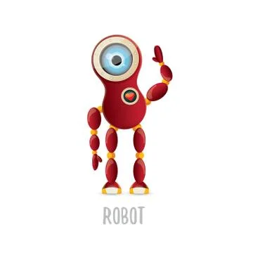 Vector funny cartoon red friendly robot character isolated on white background 스톡 일러스트