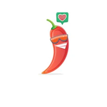 Vector funny cartoon red hot chilli pepper character with sunglasses isolated on Stock Illustration