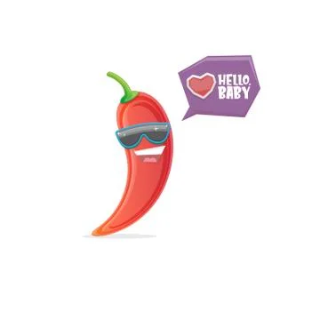 Vector funny cartoon red hot chilli pepper character with sunglasses isolated on Stock Illustration