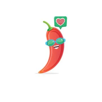 Vector funny cartoon red hot chilli pepper character with sunglasses isolated on Stock Illustration