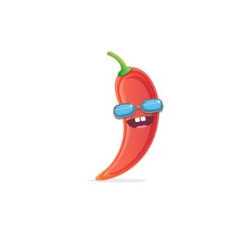 Vector funny cartoon red hot chilli pepper character with sunglasses isolated on Stock Illustration