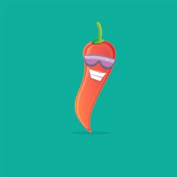 Vector funny cartoon red hot chilli pepper character with sunglasses isolated on Stock Illustration