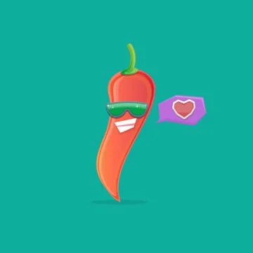 Vector funny cartoon red hot chilli pepper character with sunglasses isolated on Stock Illustration