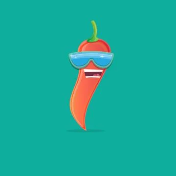 Vector funny cartoon red hot chilli pepper character with sunglasses isolated on Stock Illustration