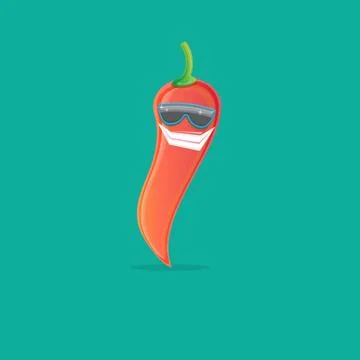 Vector funny cartoon red hot chilli pepper character with sunglasses isolated on Stock Illustration