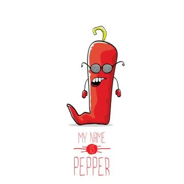 Vector funny cartoon red pepper character isolated Stock Illustration