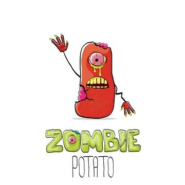 Vector funny cartoon red zombie hipster potato character with hair isolated on Stock Illustration