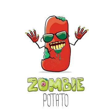 Vector funny cartoon red zombie hipster potato character with hair isolated on Stock Illustration