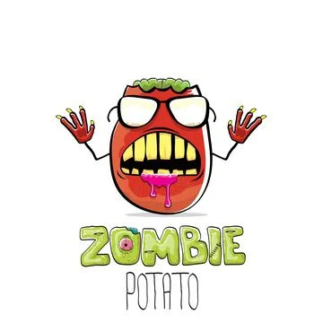 Vector funny cartoon red zombie hipster potato character with hair isolated on Stock Illustration