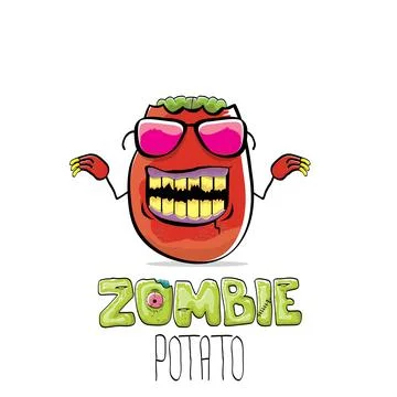 Vector funny cartoon red zombie hipster potato character with hair isolated on Stock Illustration