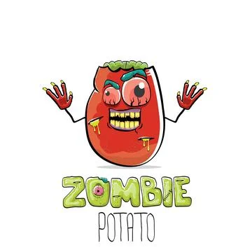Vector funny cartoon red zombie hipster potato character with hair isolated on 스톡 일러스트