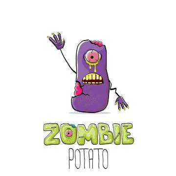 Vector funny cartoon spooky violet zombie potato character isolated on white Stock Illustration