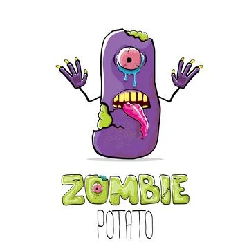 Vector funny cartoon spooky violet zombie potato character isolated on white Stock Illustration