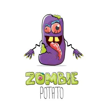 Vector funny cartoon spooky violet zombie potato character isolated on white Stock Illustration