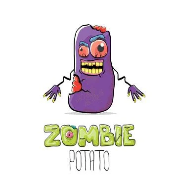 Vector funny cartoon spooky violet zombie potato character isolated on white Illustrazione stock