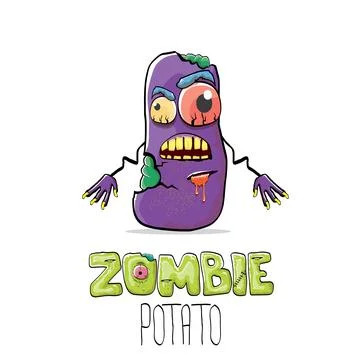 Vector funny cartoon spooky violet zombie potato character isolated on white Stock Illustration