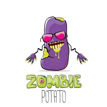 Vector funny cartoon spooky violet zombie potato character isolated on white Stock Illustration