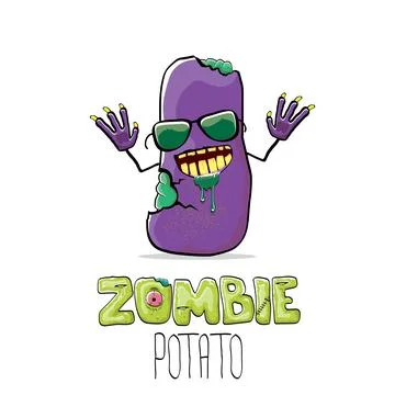 Vector funny cartoon spooky violet zombie potato character isolated on white Stock Illustration