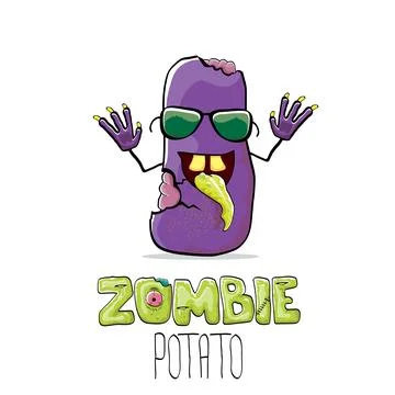 Vector funny cartoon spooky violet zombie potato character isolated on white Stock Illustration