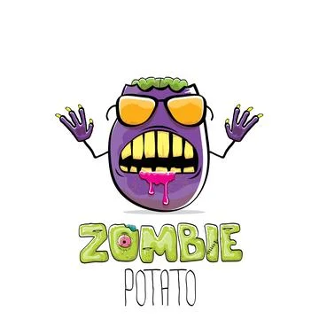 Vector funny cartoon spooky violet zombie potato character isolated on white Stock Illustration