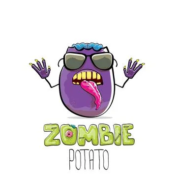 Vector funny cartoon spooky violet zombie potato character isolated on white Stock Illustration