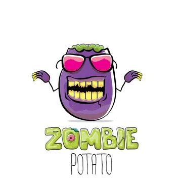 Vector funny cartoon spooky violet zombie potato character isolated on white Stock Illustration