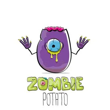 Vector funny cartoon spooky violet zombie potato character isolated on white Stock Illustration
