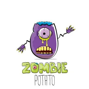 Vector funny cartoon spooky violet zombie potato character isolated on white Stock Illustration
