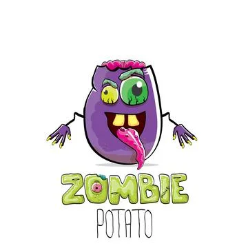 Vector funny cartoon spooky violet zombie potato character isolated on white Stock Illustration
