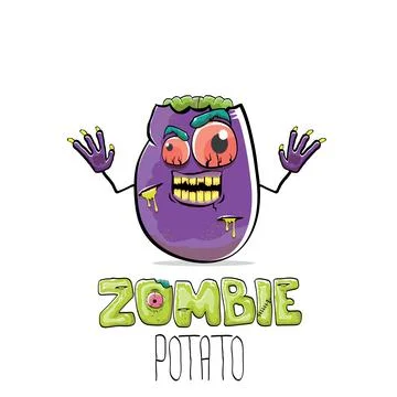 Vector funny cartoon spooky violet zombie potato character isolated on white Stock Illustration