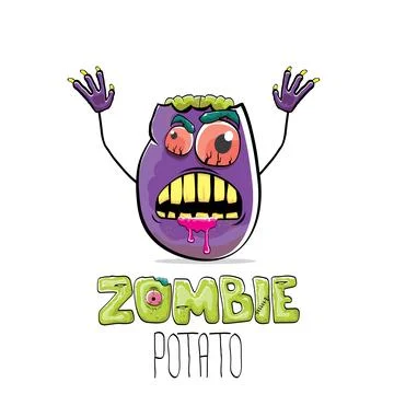 Vector funny cartoon spooky violet zombie potato character isolated on white Stock Illustration