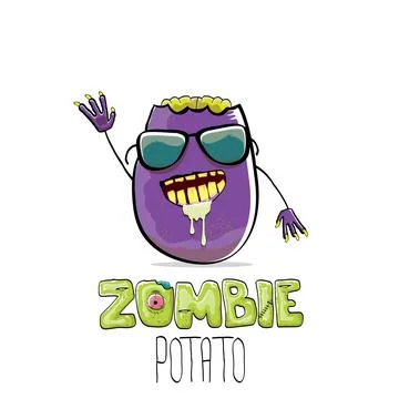 Vector funny cartoon spooky violet zombie potato character isolated on white Stock Illustration