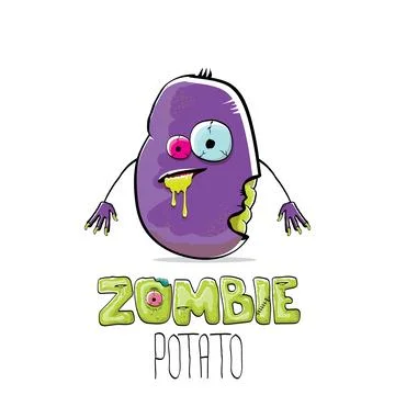 Vector funny cartoon spooky violet zombie potato character isolated on white Stock Illustration