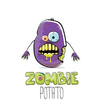 Vector funny cartoon spooky violet zombie potato character isolated on white Stock Illustration