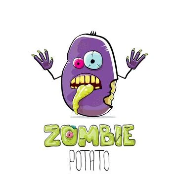 Vector funny cartoon spooky violet zombie potato character isolated on white Stock Illustration