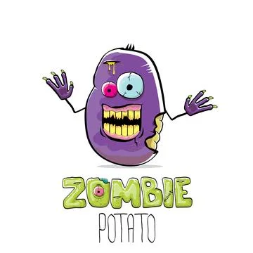 Vector funny cartoon spooky violet zombie potato character isolated on white Stock Illustration