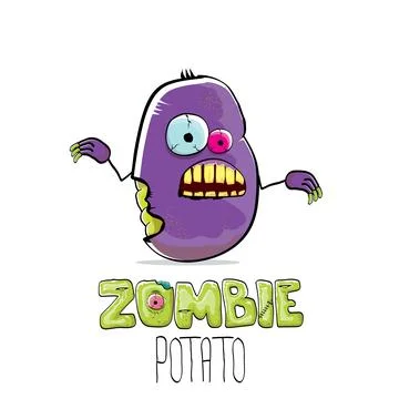 Vector funny cartoon spooky violet zombie potato character isolated on white Stock Illustration