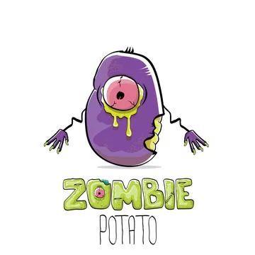 Vector funny cartoon spooky violet zombie potato character isolated on white Stock Illustration