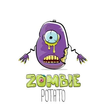 Vector funny cartoon spooky violet zombie potato character isolated on white Stock Illustration