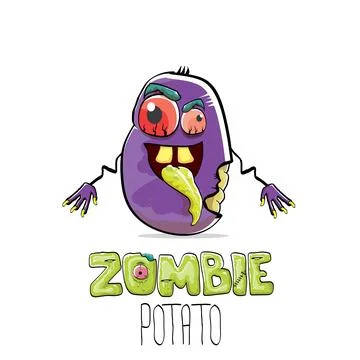 Vector funny cartoon spooky violet zombie potato character isolated on white Stock Illustration