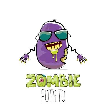 Vector funny cartoon spooky violet zombie potato character isolated on white Stock Illustration