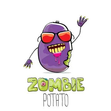 Vector funny cartoon spooky violet zombie potato character isolated on white Stock Illustration